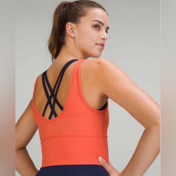 Lululemon Power Pivot Ribbed Coral Cross Tank Top - Picture 1 of 5